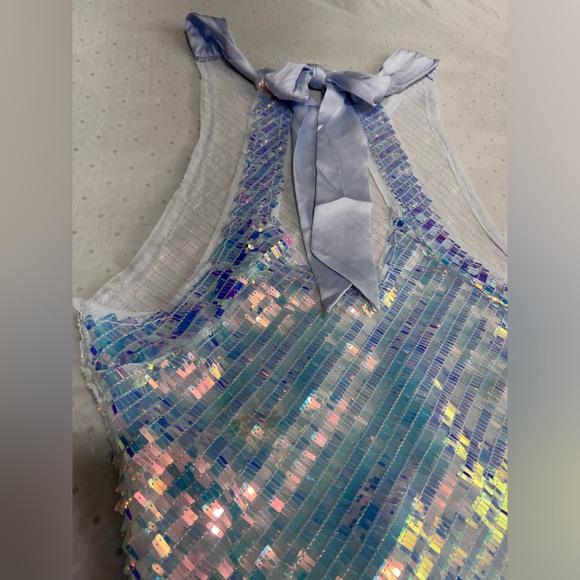 NEW FREE PEOPLE INTIMATELY DISCO FEVER SEQUIN AQUA PINK CAMI TOP MEDIUM - Picture 8 of 13